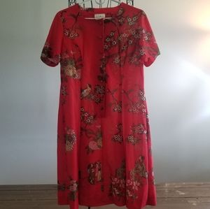 Vintage Leslie Pomer Shift House Dress Giesha Bird